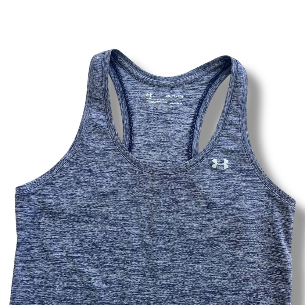 Under Armour Women XS Blue Heathered Space Dye HeatGear Loose Racerback Tank Top